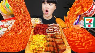 Текст) ASMR MUKBANG острый рамэн и хот-доги с сыром, пицца и ттеокбокки !! Корейский магазин