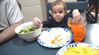 1 Year Old Makes Her Own Dinner