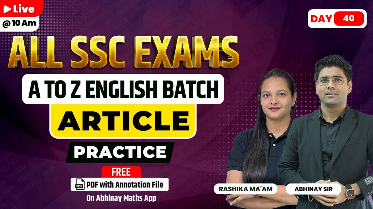 SSC English | Article Practice | A to Z Batch | Day-40 | All SSC Exams | Rashika ma'am