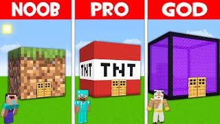 WHO BUILD ONE BLOCK HOUSE BETTER NOOB vs PRO vs GOD? SECRET BLOCK HOUSE in Minecraft!
