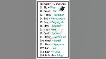 ENGLISH TO SOMALI VOCABULARY LESSON.