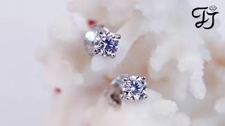 Handmade Silver Flower Stud Earrings With Solitaire CZ - FarJary