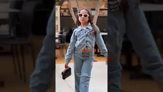 Conjunto Blogueirinha Infantil Menina Jaqueta Jeans E Calça Pantalona Luxo Black