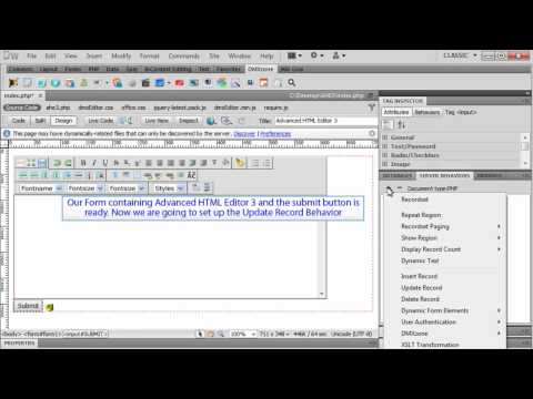 Using Advanced HTML Editor 3 With Update Record Behavior