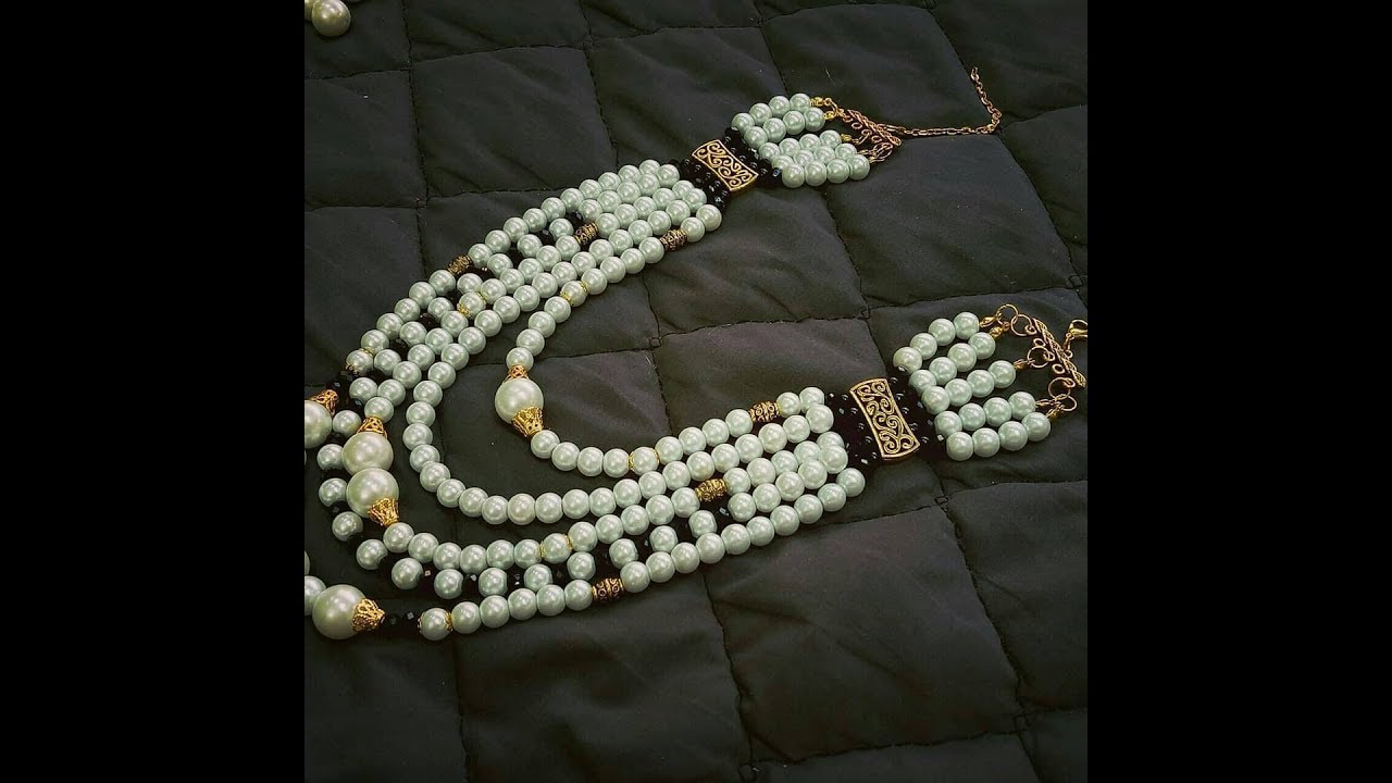 سلسلة تعليم الإكسسوارات | طريقة عمل عقد 5 أدوار من الكريستال الإسود واللولي الأبيض ♥