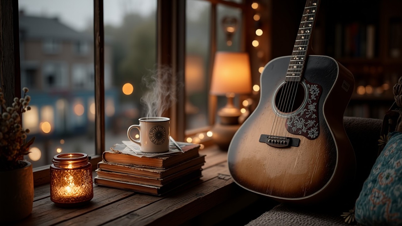Уютная акустическая инструментальная гитарная музыка для расслабляющего обучения и работы