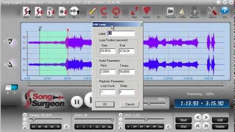 Song Surgeon Version 3 - Applying tempo, pitch, EQ, and vocal reduction settings to loops