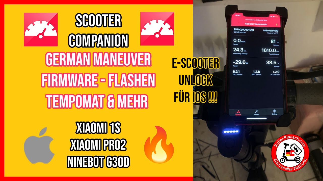🔥 iOS ESCOOTER HACK SCOOTER COMPANION GERMAN MANEUVER & FLASH für XIAOMI 1S, PRO2, NINEBOT
