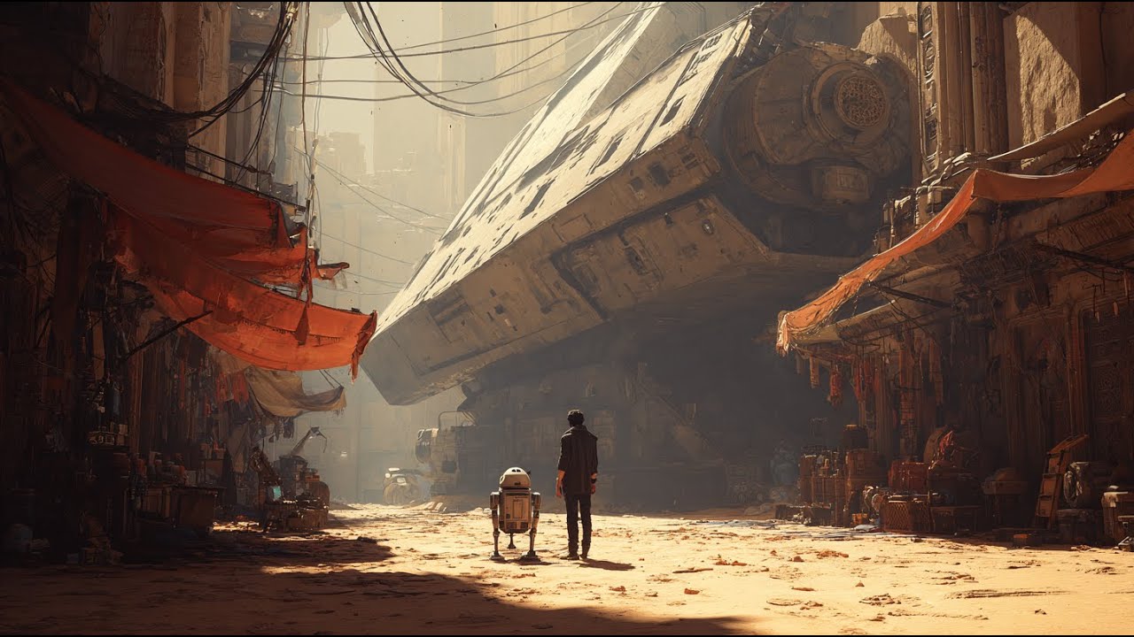 Man and His Robot Merchant Found a Rusty Ship Over a Ghost Market—The Inscriptions on Its Hull Were