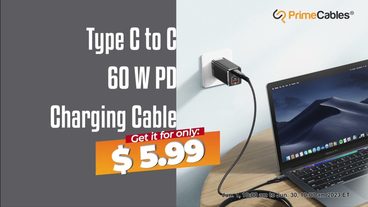 USB Type C to C Nylon Braided 60 W PD Charging Cable for Type-C Devices - PrimeCables®