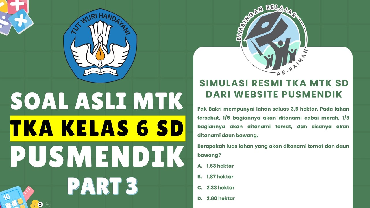 PART 3 SOAL SIMULASI TKA MATEMATIKA SD 2026 PUSMENDIK | CONTOH SOAL TKA SD 2026 #TKA #TKA2026