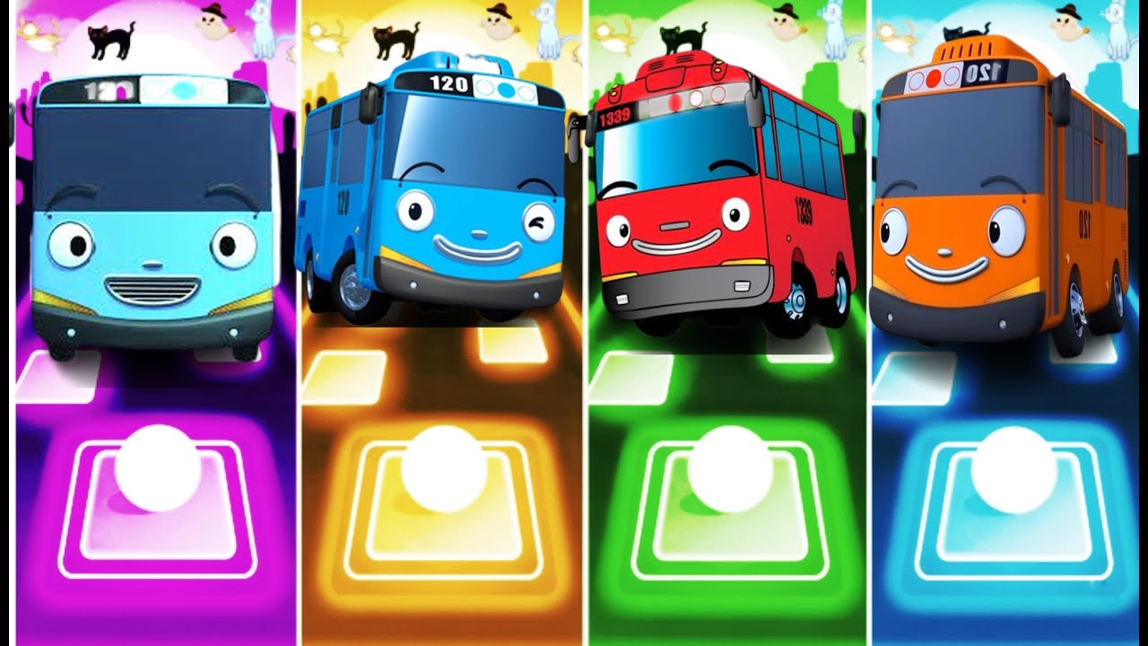 Tayo The Little Bus - Green 🆚 Yellow 🆚Red 🆚 Blue Bus 🎶 Tiles Hop EDM Rush Gameplay 🎯💥