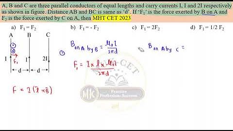 2023 09 save | A, B and C are three parallel conductors of equal lengths and carry currents I, I and