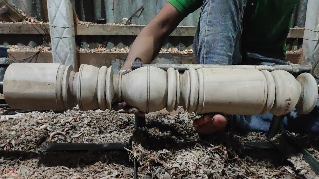 How to make wooden stair railing parts making by lathe machine |I Wood ...