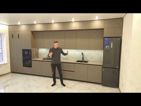 Прямая кухня без ручек. Обзор №6