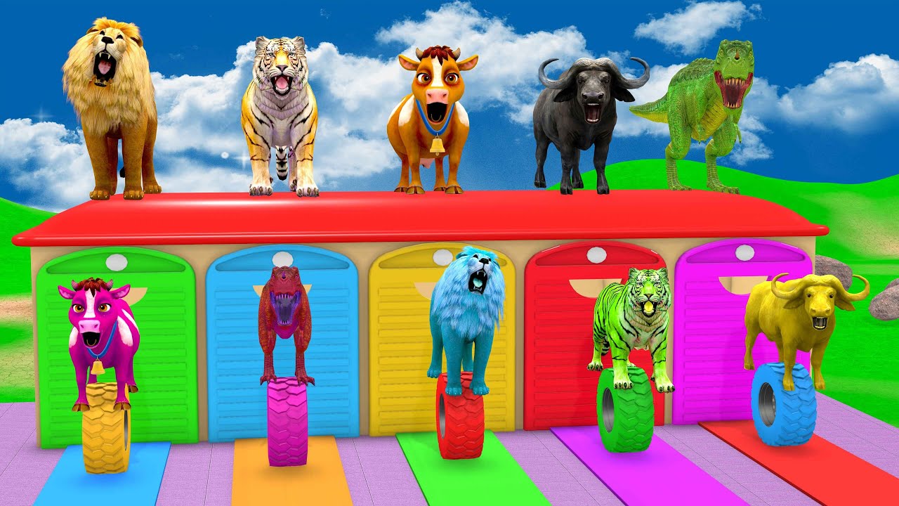 Long Slide Game with Cow Elephant Gorilla Hippopotamus Tiger 3d Animal Game Funny 3d Animals