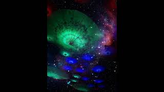 Surreal Cosmic Umbrellas Drifting Through Nebula Void