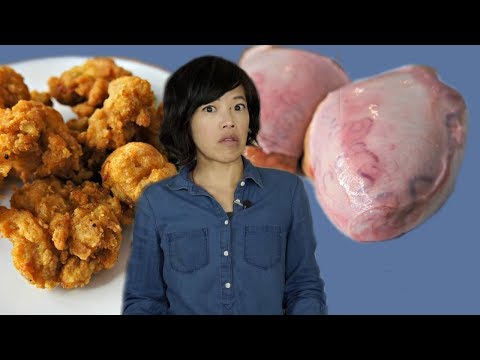 Emmy Tries Bull TESTICLES For The 1st Time - Rocky Mountain Oyster Recipe & Taste Test