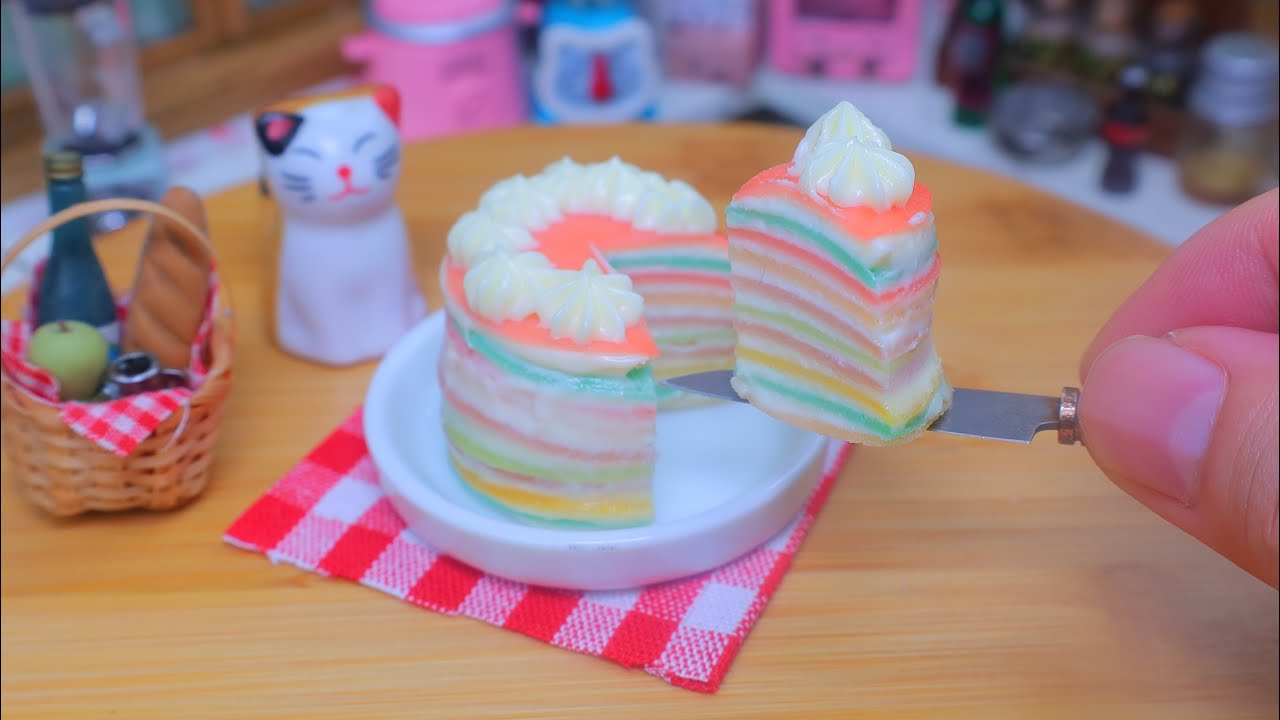 食べられるミニチュア料理、カラフルなミルクレープ | Miniature Hieu's Kitchen #ミニチュア