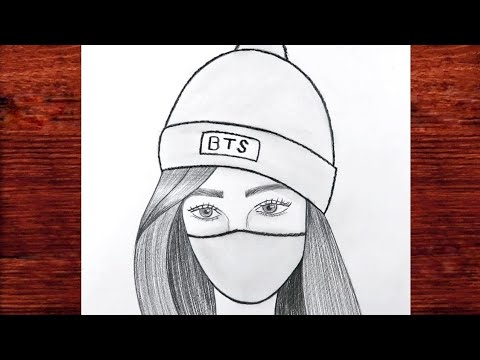 BTS Şapkalı Güzel Kadın Çizimi / Kolay Bere Takmış Bir Kız Nasıl Çizilir /How to draw a girl bts cap