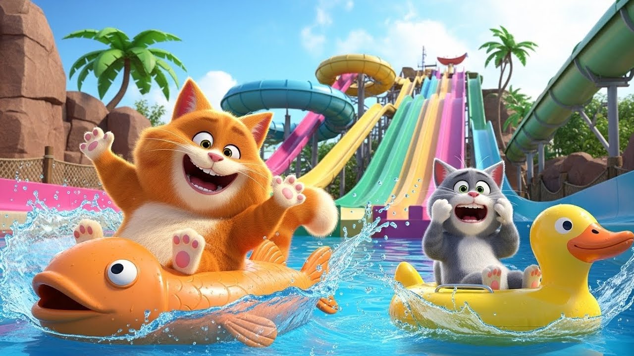 Two Silly Cats Take Over the Water Park | Funniest Water Slide ...