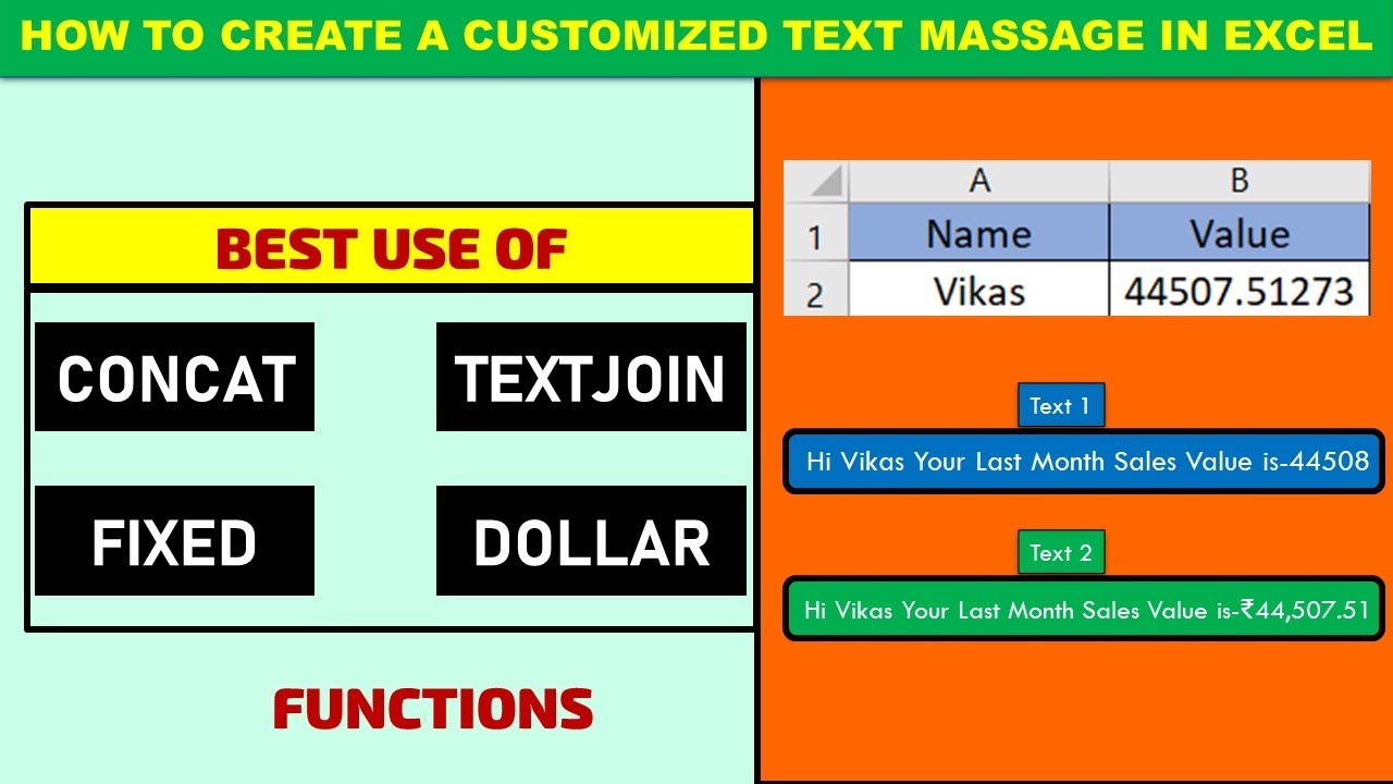 Text Message Excel Create a Customized Massage Text in Excel - YouTube