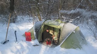 EXTREME -29C WINTER CAMPING IN THE WARMEST HOT TENT ON EARTH Snow Storm, ASMR