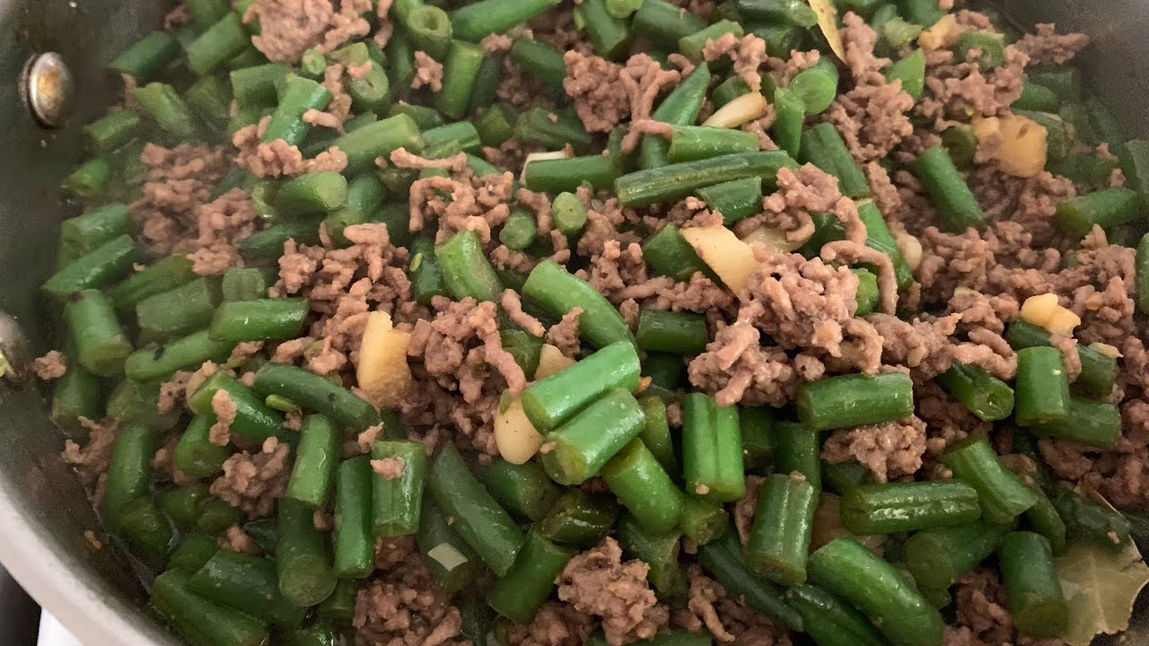Green string beans stir fry with mince beef - YouTube