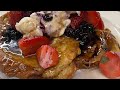 Croissant French toast with blueberry jam ,ice cream, strawberries and Maple syrup