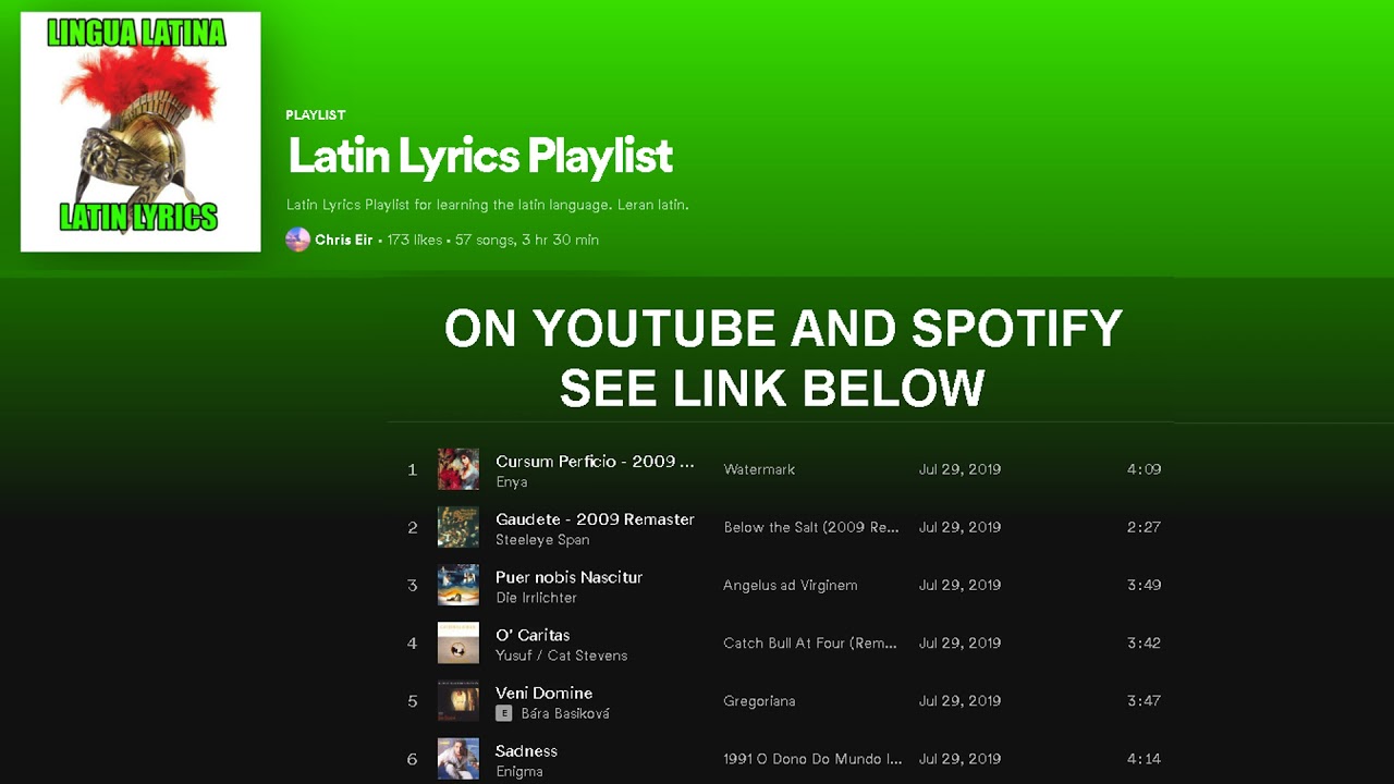 Latin Language Music Playlist on Youtube and Songs on Spotify