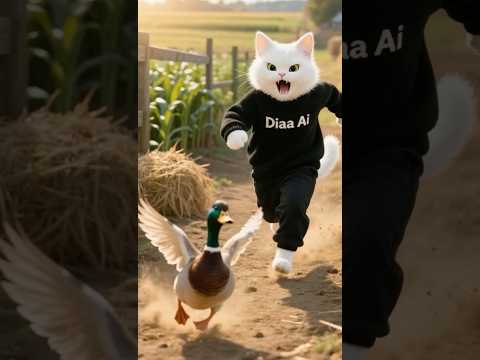 شوف القط مياو عمل ايه لما البطه جرت منه    
