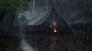 Fall Asleep Quickly And Relax Deeply With Heavy Rain On A Tent Fireplace with Crackling Fire Sounds