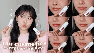 EM COSMETICS EVERGLASS LIP DEW ✨ review, lip swatches +