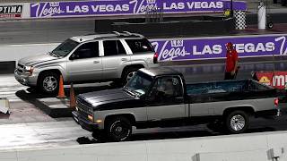 2002 To 2009 Chevrolet Trailblazer Vs. 1981 To 1987 Chevy C10 Square Body Truck Drag Race