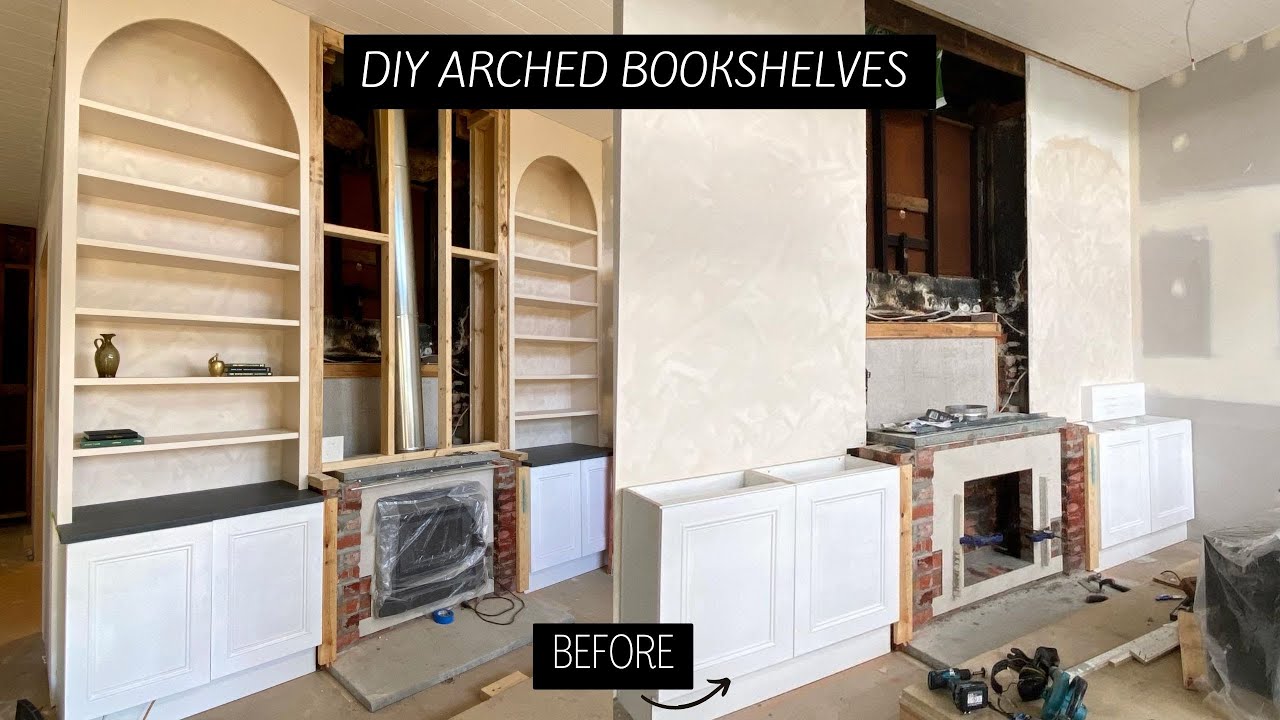 DIY Arched bookshelves for our living room | The Eberharts - YouTube