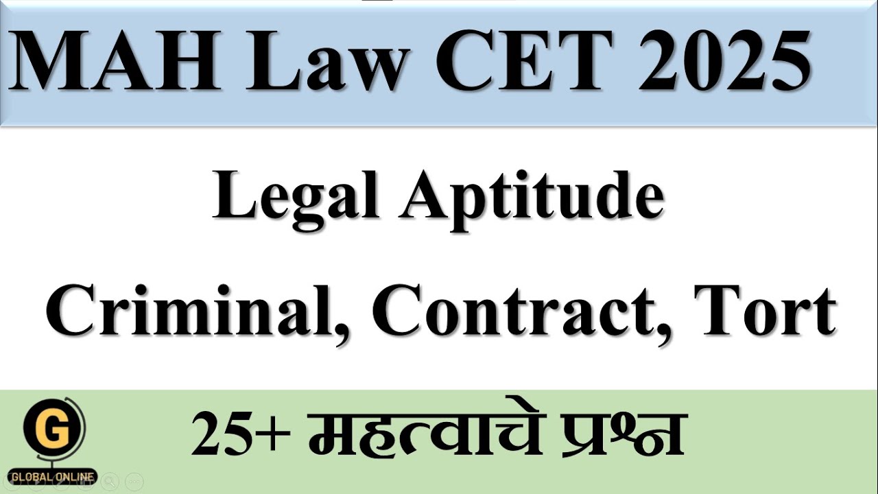 MAH Law CET 2025 25+ Important MCQ | Legal Aptitude Criminal, Contract, Tort Law