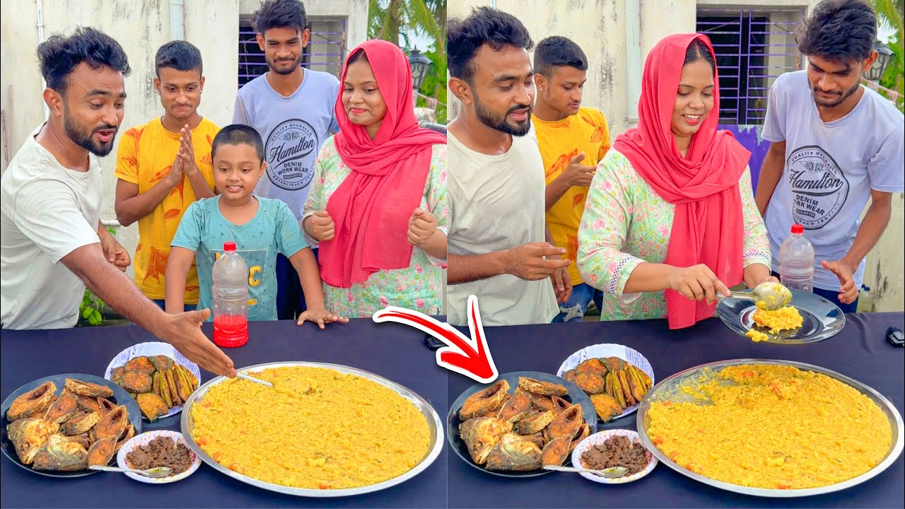 বৃষ্টি ভেজা দিনে গরম খিচুড়ির সঙ্গে ইলিশ ভাজা, বেগুন ভাজা, পটল ভাজা 😍