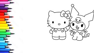 How to Draw Hello Kitty and Kuromi Together | Easy Cute Drawing, Coloring &amp; Painting for Kids