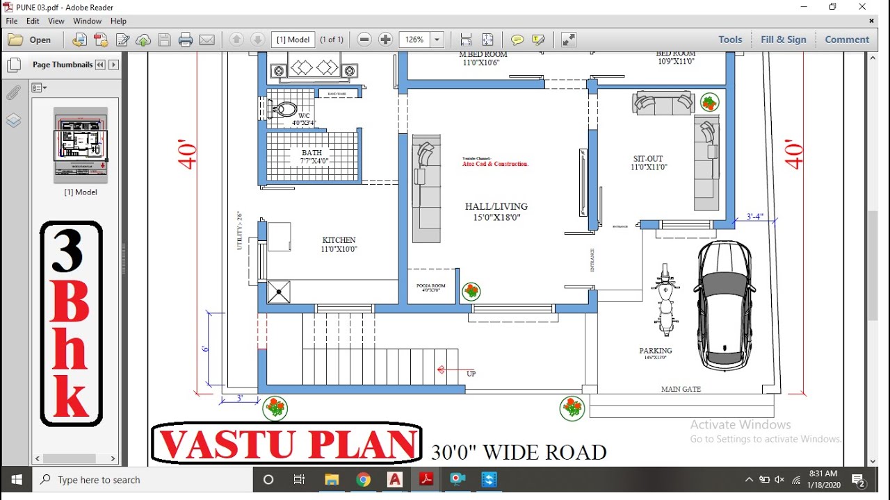 EAST FACING HOUSE PLAN AS PER VASTU 40 X45 3BHK YouTube