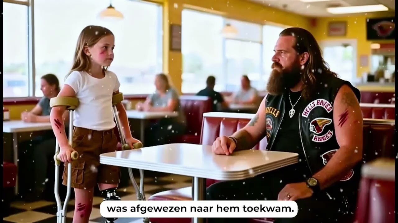 “Tafel delen?” vroeg het gehandicapte meisje—wat de motorrijder ontdekte was ongelooflijk