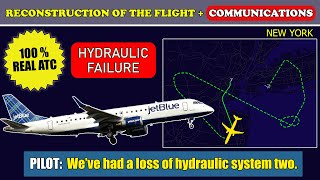 Loss of hydraulic system. Loss of nose wheel steering | JetBlue E-190 | New York Kennedy, ATC