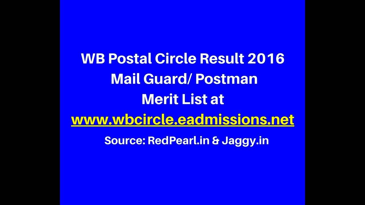 WB Postal Circle Result 2016 | Mail Guard/ Postman Merit List | Jaggy