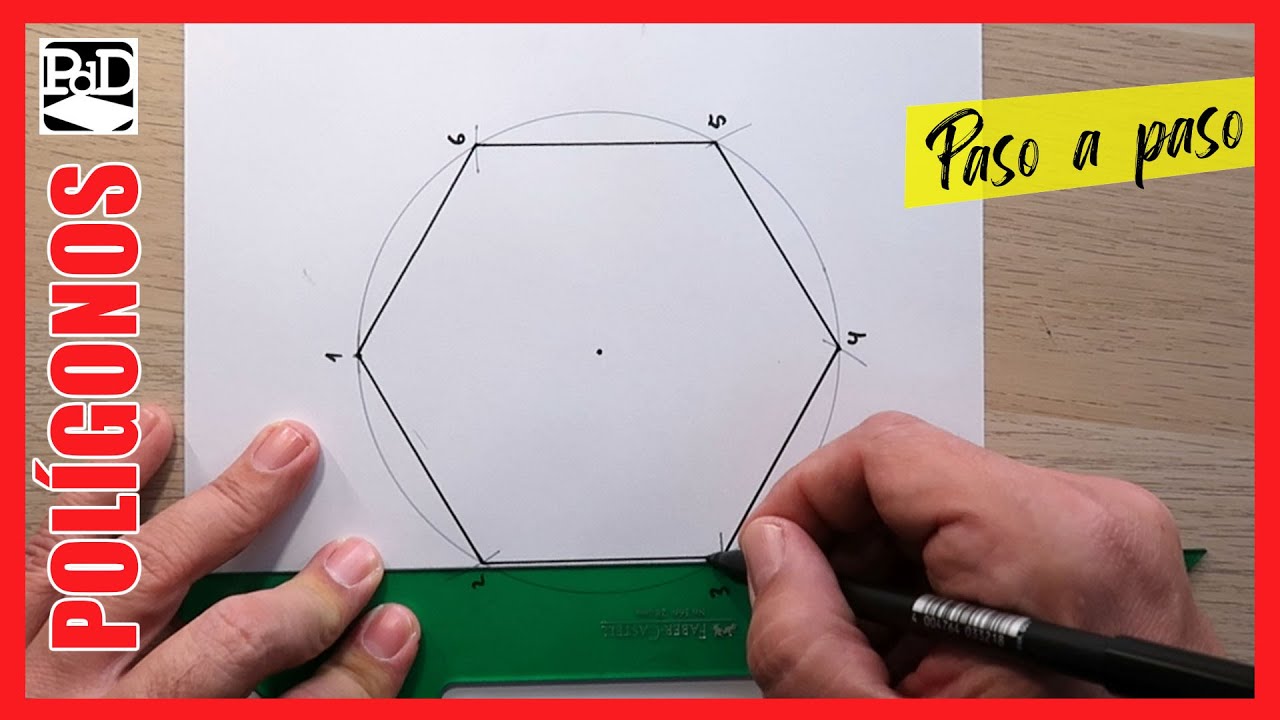 Hexágono Inscrito en Circunferencia. Dibujo Técnico sobre papel paso a