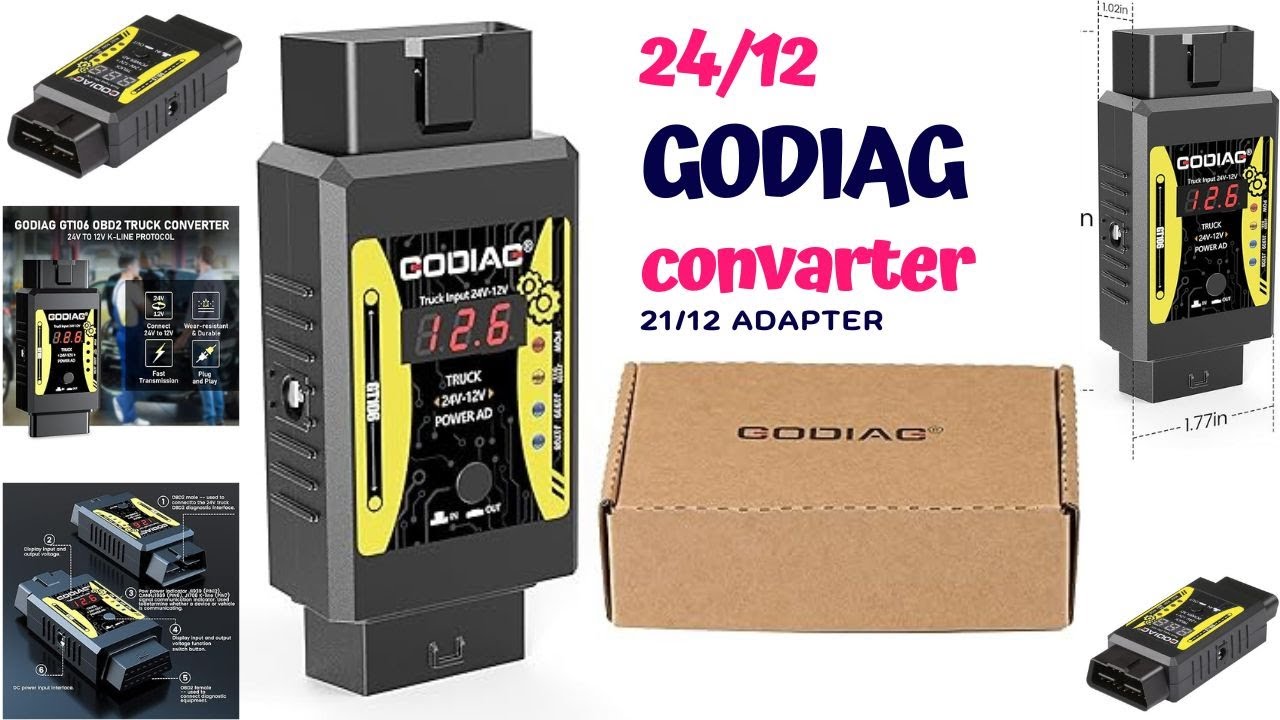 Godiag GT106 24V to 12V Heavy Duty Truck Adapter for X431 for Truck  Converter