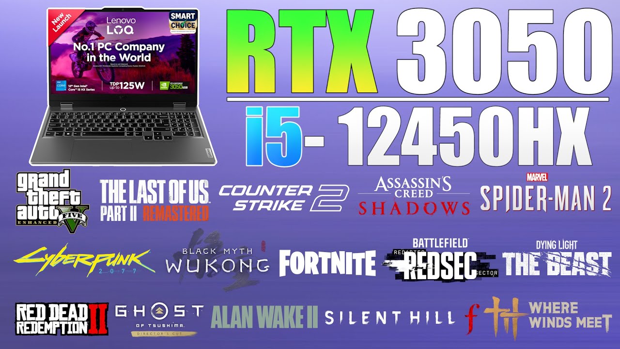Lenovo LOQ : i5 12th Gen 12450HX RTX 3050 6GB - New 15 Games Tested