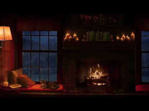 Звук костра камина и дождя за окном для сна/ Rain and Fireplace Sounds at Night 8 Hours for Sleeping