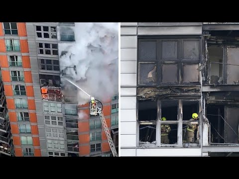 Fire breaks out at high-rise building with 'Grenfell-type cladding' in London