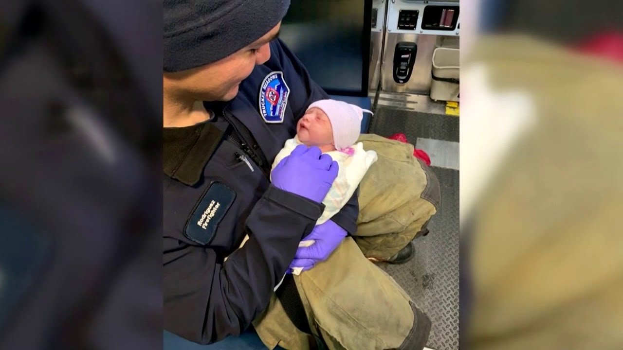 Firefighters deliver pizza and a baby - YouTube