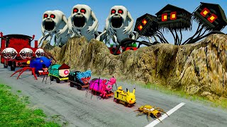 ALL MONSTERS Big & Small Cars vs Downhill Madness with TRIPLE CURSED THOMAS & HOUSE - BeamNG.Drive
