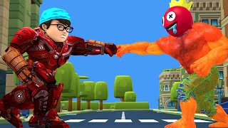 Nick Buster vs tani Ironman Fight Giant Rainbow Friends - Scary Teacher 3D Super Hero Iron man